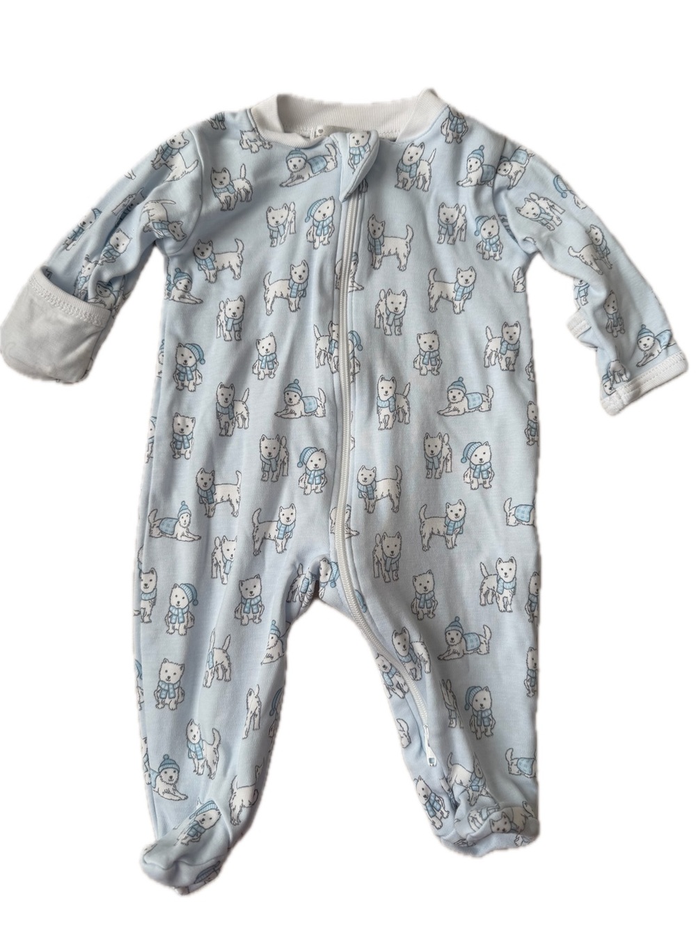 Kissy Kissy Light Blue Puppy Print Zip Footie